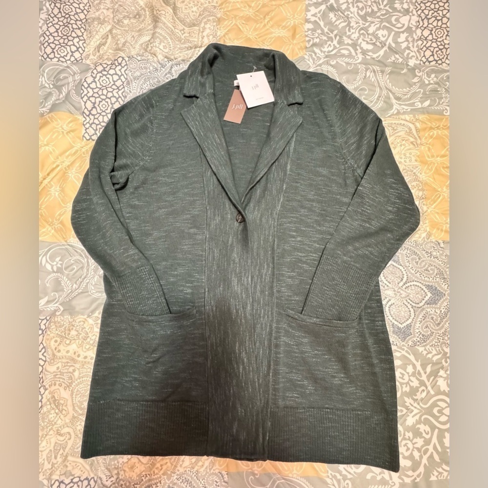 J.Jill Women L Green Textured Sweater-Jacket - Picture 14 of 16